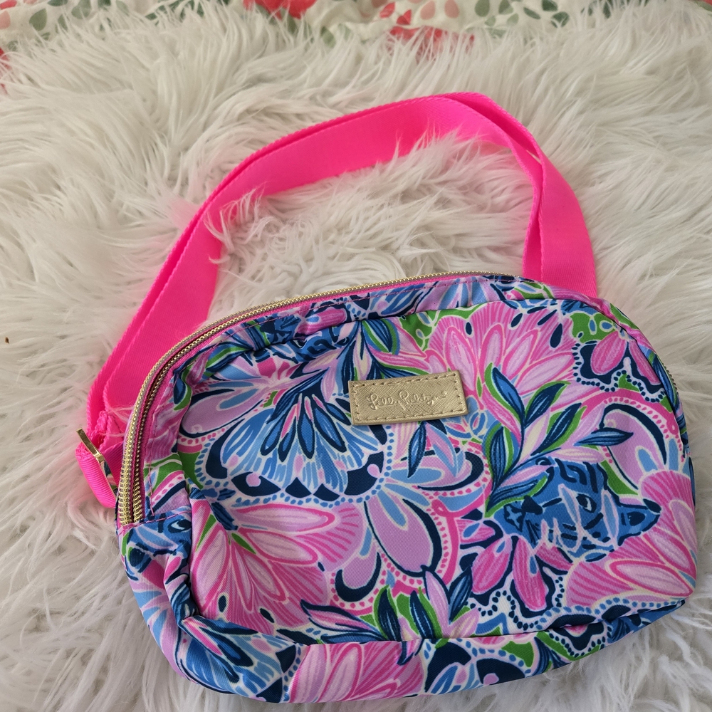 Lilly Pulitzer Vibrant Pink and Blue Floral Cosmetic Bag